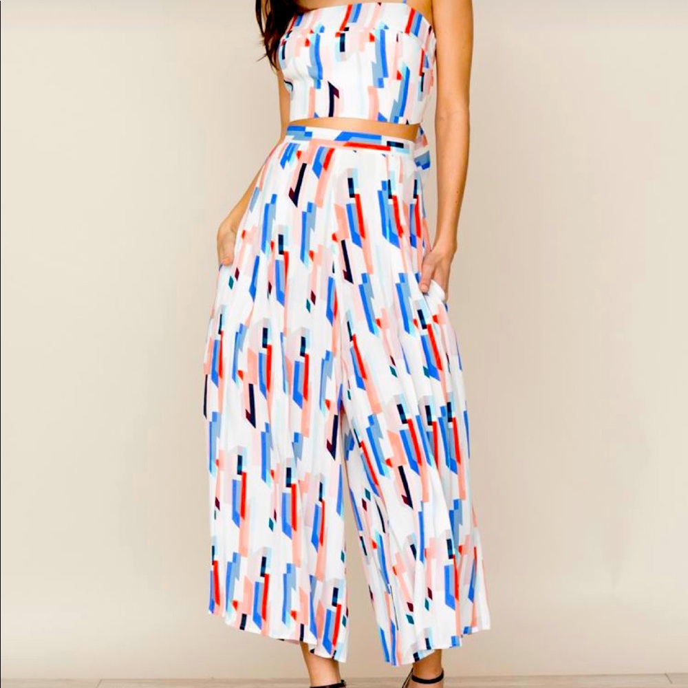 Yumi Kim flowy wide leg pants - white with geometric print - a size medium.